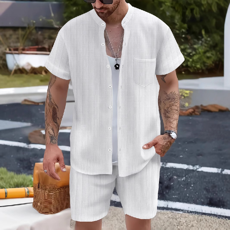 Lässiges Resort-Set mit Kurzarm-Shorts für Herren, zweiteilig