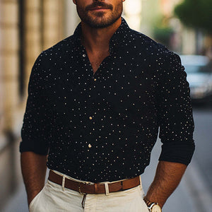 Men's Diamond Dot Stand Collar Knitted Casual Shirt