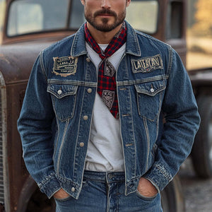 Men's Vintage Dark Blue Washed Denim Jacket