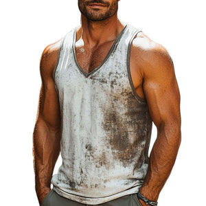 Hautfreundliches, atmungsaktives Tanktop mit V-Ausschnitt und Retro-Print für Herren