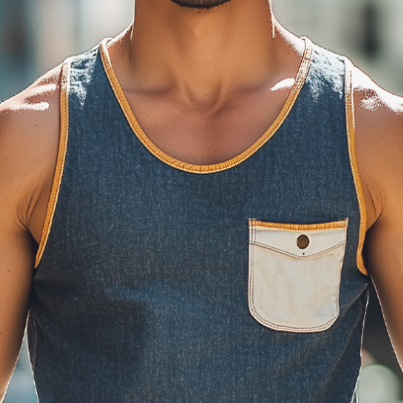 Herrenmode Lässiges Tencel Denim Slim Tank Top mit Rundhalsausschnitt