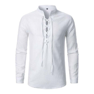 Men's Cotton And Linen Lace-up Casual Long-sleeved Shirt