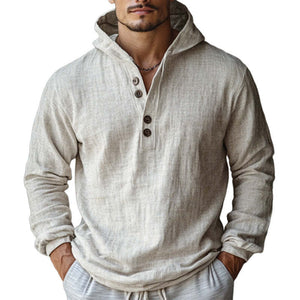 Men's Skin-friendly Off-White Cotton And Linen Long-sleeved Hoodie