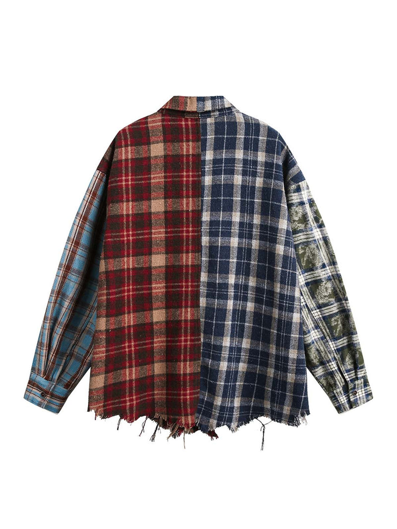 Retro Contrast Color Stitching Cleanfit Plaid Shirt