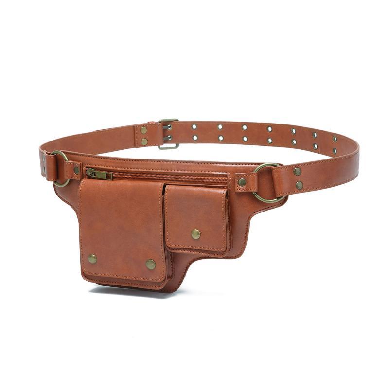 Men's Outdoor Sports Zipper Adjustable Leather Waist Bag