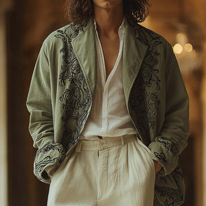 Herren-Western-Vintage-Hemdmantel mit Stickerei