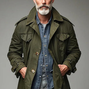 Men's Vintage Lapel Single Breasted Cargo Trench Coat