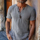 Lässiges Herren-T-Shirt mit Waffelmuster und Henley-Ausschnitt, schmale Passform, kurzärmelig