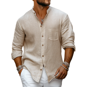 Men's Casual Skin-friendly Cotton And Linen Long-sleeved Shirt