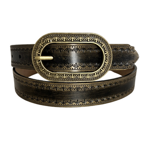 Men's Vintage Distressed Engraved Embossed Genuine Leather Belt