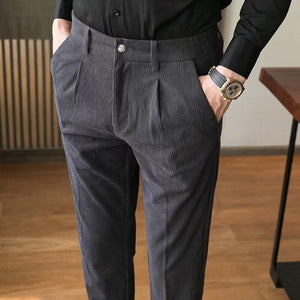 Men's Casual Business Solid Color Corduroy Straight Suit Pants