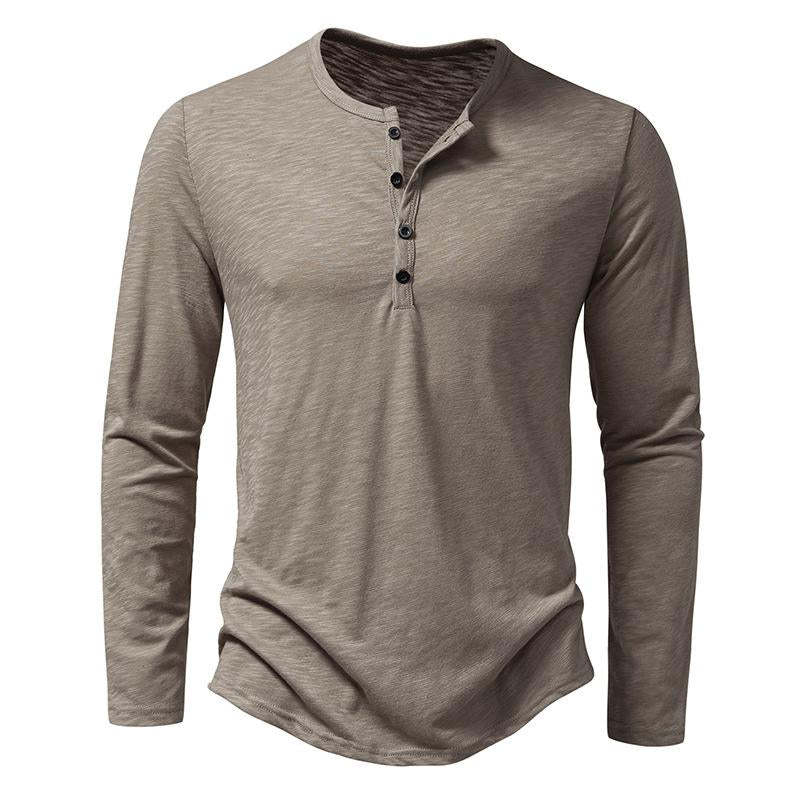 Lässiges, einfarbiges Langarm-T-Shirt mit Henley-Kragen für Herren