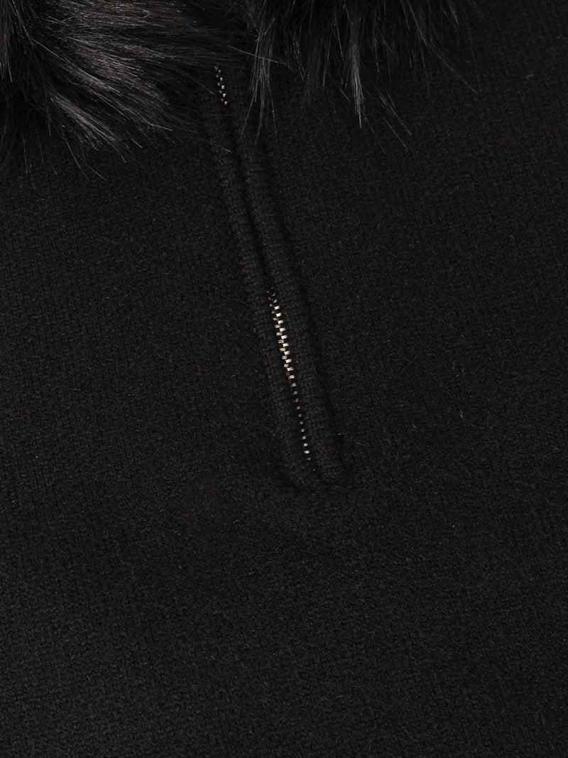 Detachable Fur Collar Quarter Zipper Hooded Sweater