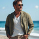 Men's Spring And Summer Army Green Cotton And Linen Casual Shirts