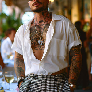 Herren-Kurzarmhemd mit Revers aus fester Baumwolle