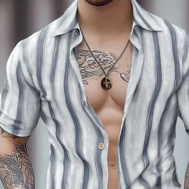 Herren Sommer Komfort Gestreiftes Casual Kurzarmhemd