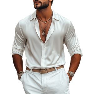 Men's Fashion Casual Glossy Satin Long Sleeve Shirt