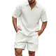 Men's Spring And Summer Casual Skin-friendly Waffle Pullover T-shirt Shorts Set