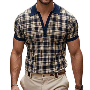 Men's Retro Check Print Colorblock Short-Sleeved Polo Shirt