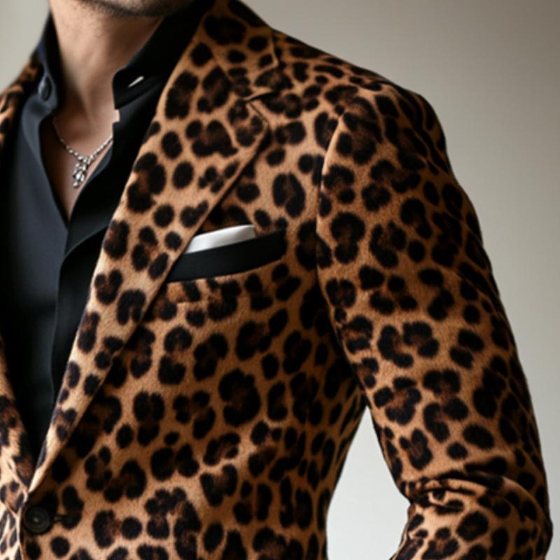 Men's Vintage Casual Leopard Print Single Breasted Blazer