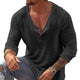 Men's Casual Cotton Linen U Neck Long-Sleeved T-Shirt