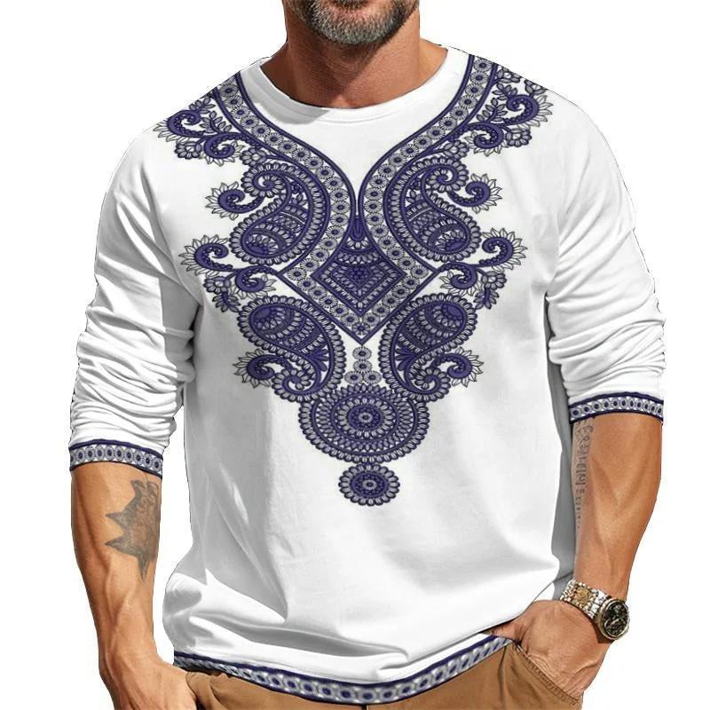Men's Printed Casual Round Neck Long Sleeve T-Shirt