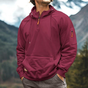 Lässiges Herren-Kapuzensweatshirt mit halbem Reißverschluss und mehreren Taschen
