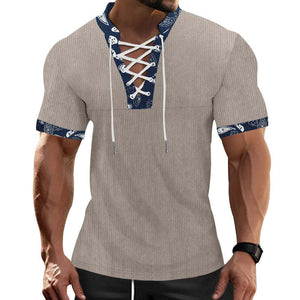 Men's Casual Contrast Color Laced Short Sleeve T-Shirt