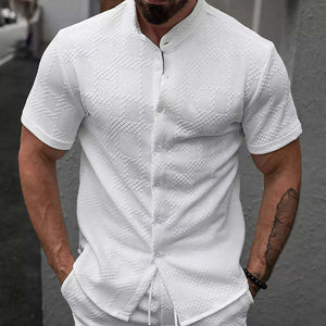 Men's Casual White Jacquard Short-sleeved Shirt