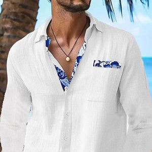 Herren Langarmhemd mit Print-Dekor und Revers