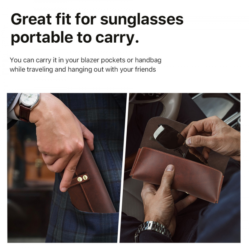 Men's Portable Travel Commuting Top Layer Cowhide Glasses Storage Bag