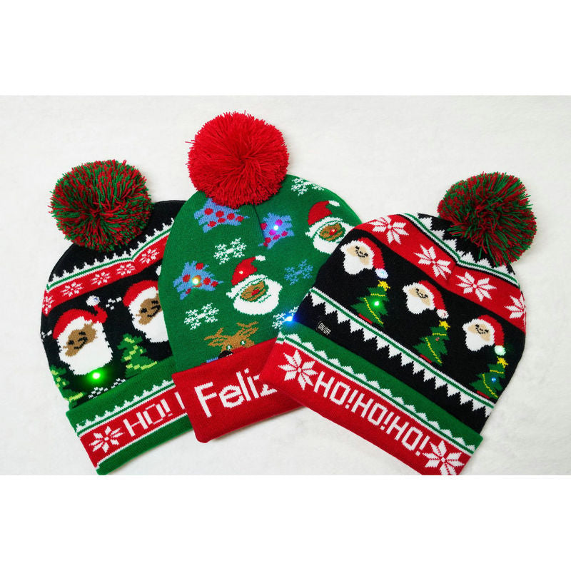 LED LIGHT JACQUARD KNITTED HAT SANTA CLAUS FESTIVAL PARTY HAT