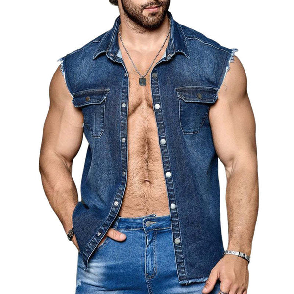 Men's Summer Vintage Dark Blue Denim Vest