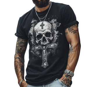 Herren Retro Casual Skull Cross Printed Rundhals Kurzarm T-Shirt