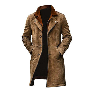 Men's Vintage Double Collar Suede Mid-Length Coat
