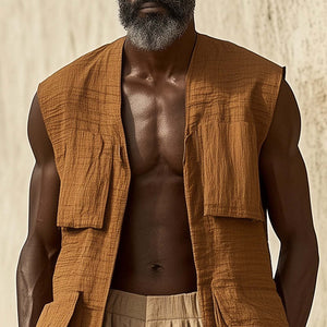 Men's Western Vintage Long Sleeveless Linen Vest