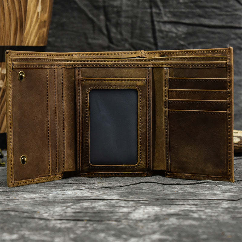 Dreifach gefaltete Herren-Geldbörse aus echtem Leder im Vintage-Stil 