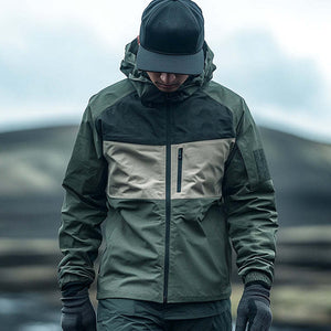 Lässige, wasserdichte Outdoor-Kapuzenjacke mit Farbblockierung und mehreren Taschen für Herren