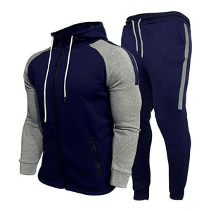 Men's Contrast Color Hooded Sweatshirt And Casual Pants Set