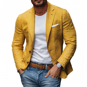 Men's Casual Linen Blended Notched Lapel Single Breasted Slim Fit Blazer