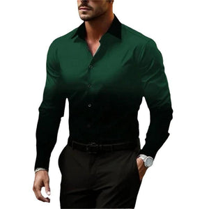 Men's Gradient Lapel Button Loose Long Sleeve Shirt