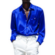 Herren Vintage Satin Revers Patch Pocket Lose Langarmhemd