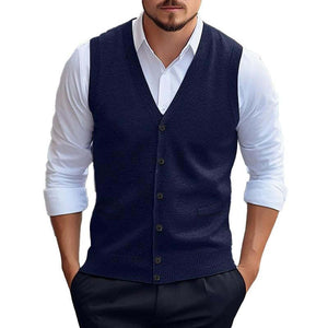 Men's Casual Solid Color Knitted Cardigan Vest