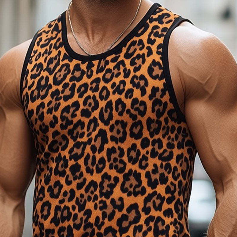 Men's Skin-friendly Breathable V-neck Retro Leopard Print Tank ToP