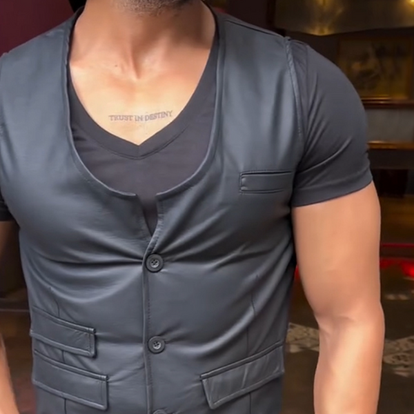 Men's Vintage Casual Solid Color Matte Leather Vest