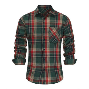 Men's Retro Casual Christmas Plaid Lapel Long Sleeve Shirt