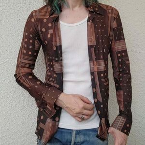 Herren Retro Casual Geometrischer Druck Revers Langarmhemd