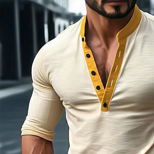 Herren Vintage Slim Fit Henley-Ausschnitt Stretch Langarm-T-Shirt