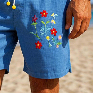 Herren-Shorts aus Mischgewebe mit Blumenstickerei
