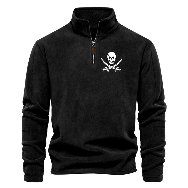 SKULL STAND UP COLLAR HALF ZIPPER LONG SLEEVED SWEATSHIRT